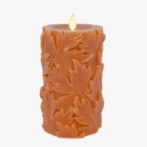 imageLuminara Embossed Leaves Flameless Pillar Marmalade Moving Flame LED Candle Real Wax Unscented Battery Operated 35quot x 65quot