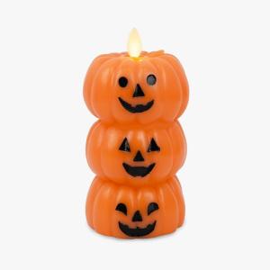 imageLuminara Stacked JackoLanterns Pumpkins Figural Russet Orange Flameless Candle Real Wax Moving Flame LED Candle 31quot x 6quot
