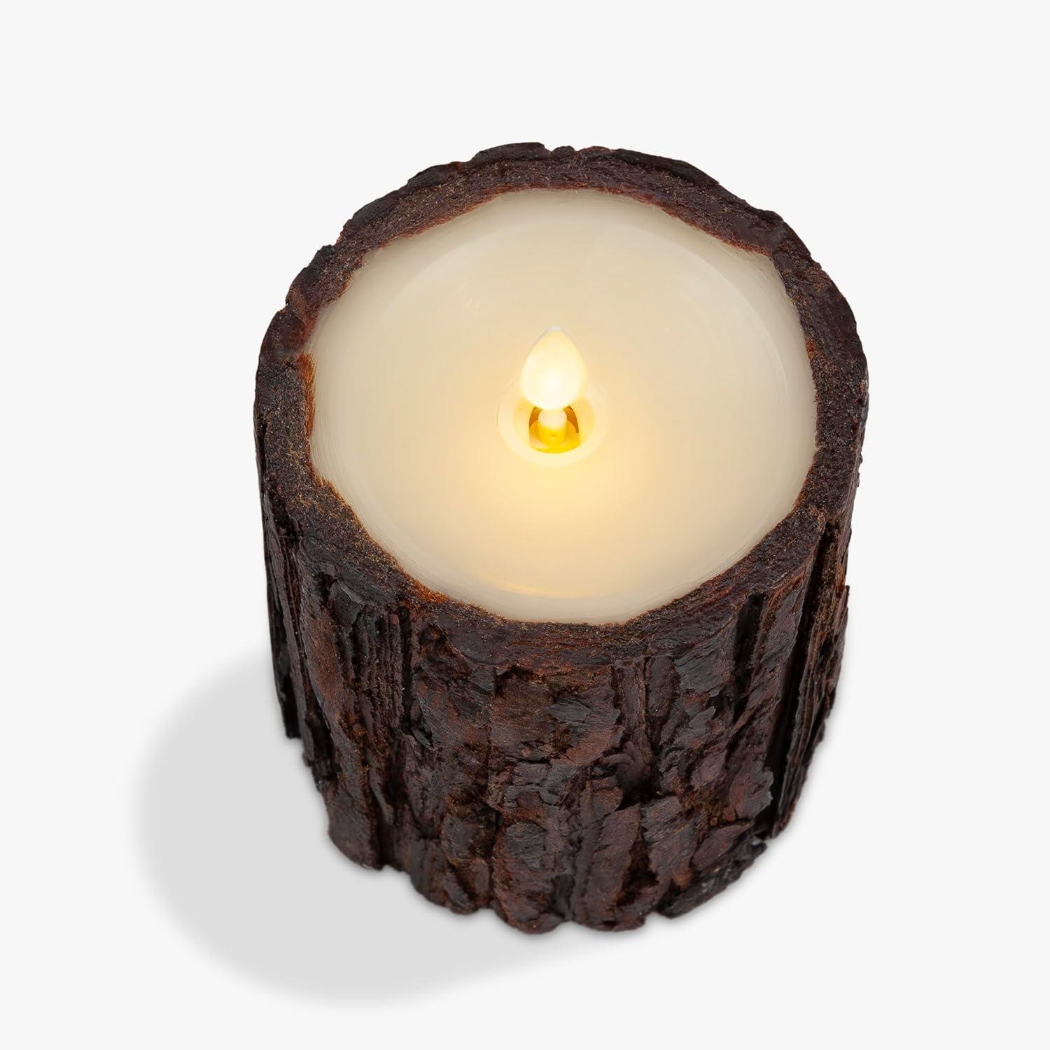 imageLuminara Real Bark Flameless LED Candle Ivory 35quot x 65quot Moving Flame Battery Operated with Timer Realistic Wax Pillar for Home Decor Indoor Safe3 x 45