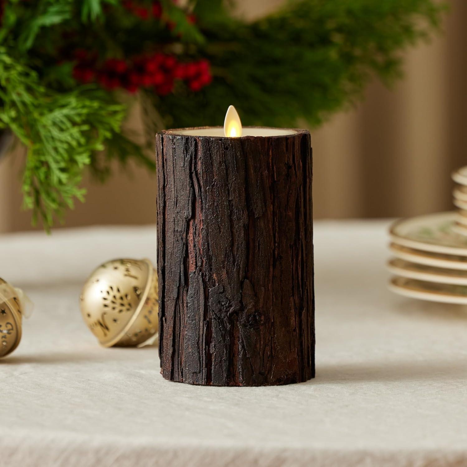 imageLuminara Real Bark Flameless LED Candle Ivory 35quot x 65quot Moving Flame Battery Operated with Timer Realistic Wax Pillar for Home Decor Indoor Safe3 x 65