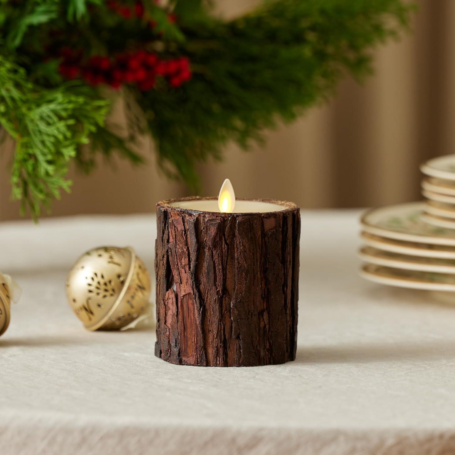 imageLuminara Real Bark Flameless LED Candle Ivory 35quot x 65quot Moving Flame Battery Operated with Timer Realistic Wax Pillar for Home Decor Indoor Safe3 x 45