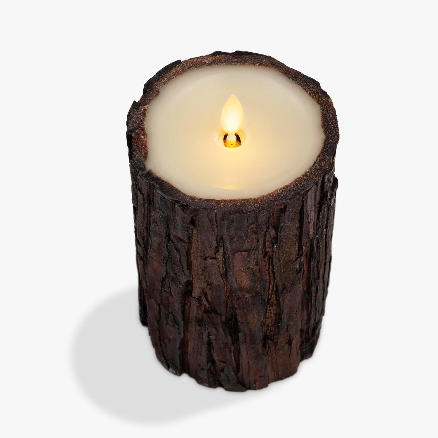 imageLuminara Real Bark Flameless LED Candle Ivory 35quot x 65quot Moving Flame Battery Operated with Timer Realistic Wax Pillar for Home Decor Indoor Safe3 x 65