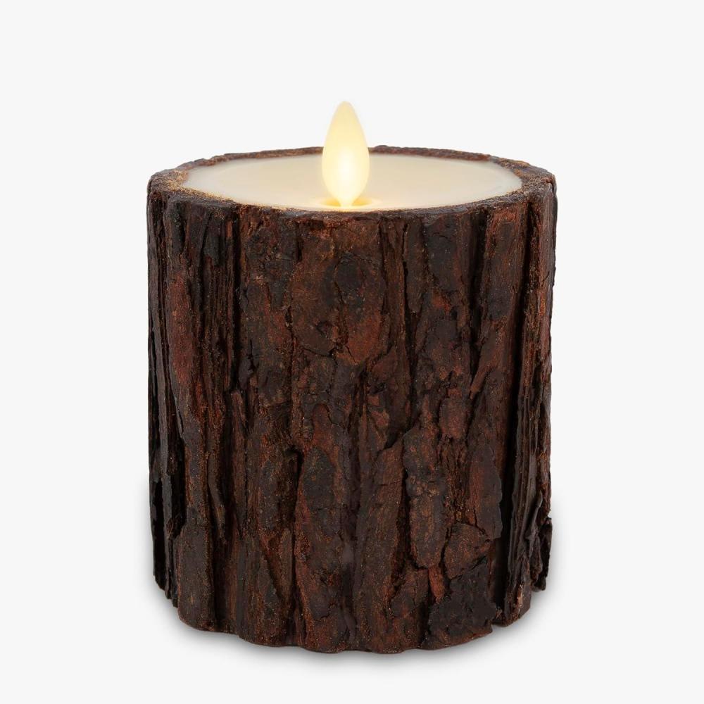 imageLuminara Real Bark Flameless LED Candle Ivory 35quot x 65quot Moving Flame Battery Operated with Timer Realistic Wax Pillar for Home Decor Indoor Safe3 x 45