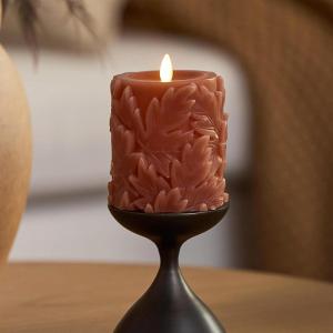 imageLuminara Embossed Leaves Caramel Caf Flameless Pillar Moving Flame LED Candle Real Wax Unscented Battery Operated 35quot x 45quot
