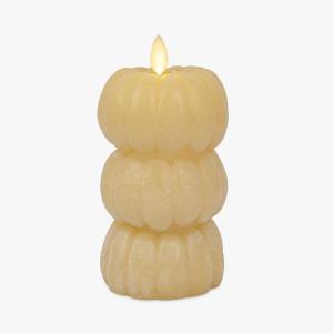 imageLuminara Chalky Stacked Pumpkins Figural Flameless Flickering Moving Flame LED Candle 31quot x 6quot Chalky Finish Real Unscented Wax Time Function Golden Husk