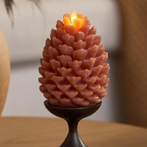 imageLuminara Pinecone Flameless Candle Caramel Caf Chalky Finish Pine Cone Figural Real Wax Unscented LED Candles Battery Operated with Timer Holiday Decoration 39quot x 43quot