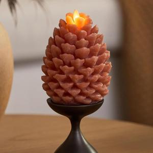 imageLuminara Pinecone Flameless Candle Caramel Caf Chalky Finish Pine Cone Figural Real Wax Unscented LED Candles Battery Operated with Timer Holiday Decoration 47quot x 6quot