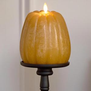 imageLuminara Tall Pumpkin Figural Flameless Flickering Moving Flame LED Candle 49quot x 6quot Chalky Finish Real Unscented Wax Time Function Harvest Gold