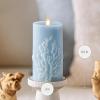 imageLuminara Embossed Coral Flameless LED Candle Moving Flame Pillar Unscented Real Wax with Recessed Edge 3quot x 65quot Soft Chambray