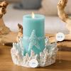 imageLuminara Embossed Starfish Flameless LED Candle Moving Flame Pillar Unscented Real Wax with Recessed Edge  3quot x 65quot Soft Teal