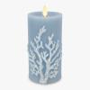 imageLuminara Embossed Coral Flameless LED Candle Moving Flame Pillar Unscented Real Wax with Recessed Edge 3quot x 65quot Soft Chambray