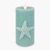 imageLuminara Embossed Starfish Flameless LED Candle Moving Flame Pillar Unscented Real Wax with Recessed Edge  3quot x 65quot Soft Teal