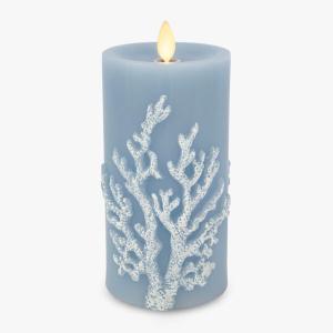 imageLuminara Embossed Coral Flameless LED Candle Moving Flame Pillar Unscented Real Wax with Recessed Edge 3quot x 65quot Soft Chambray