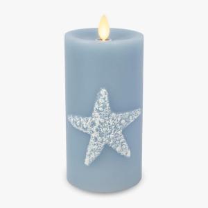imageLuminara Embossed Starfish Flameless LED Candle Moving Flame Pillar Unscented Real Wax with Recessed Edge 3quot x 65quot Chambray