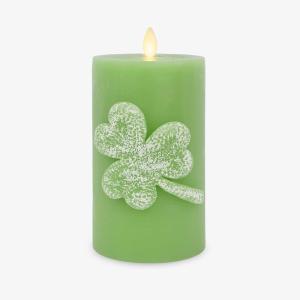 imageLuminara Lucky Green Shamrock Pillar Candle  Flickering RealFlame Technology  Flameless LED  Remote Ready  St Patricks Day  34quot x 65quot