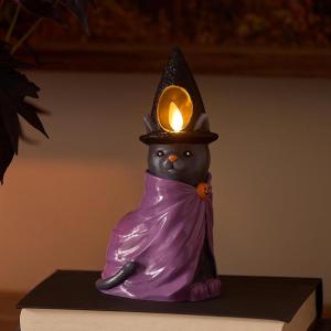 imageLuminara Flameless Halloween Witch Cat Candle 35quot x 7quot Flickering LED Moving Flame Light Real Wax Hand Painted Details OnOff Timer Batteries ampamp Remote Sold Separately Autumn Fall Goth Decoration