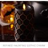 imageLuminara Black Embossed Fretwork 35quot x 65quot Pillar AA Battery Operated wTimer Function Flickering Flameless LED Light Real Wax Candle for Indoor Home Decoration for Dining Room Table Centerpiece