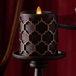 imageLuminara Black Embossed Fretwork 35quot x 45quot Pillar AA Battery Operated wTimer Function Flickering Flameless LED Light Real Wax Candle for Indoor Home Decoration for Dining Room Table Centerpiece