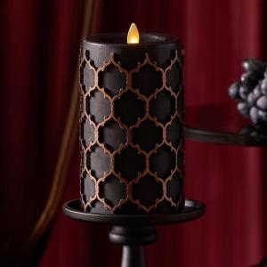 imageLuminara Black Embossed Fretwork 35quot x 65quot Pillar AA Battery Operated wTimer Function Flickering Flameless LED Light Real Wax Candle for Indoor Home Decoration for Dining Room Table Centerpiece