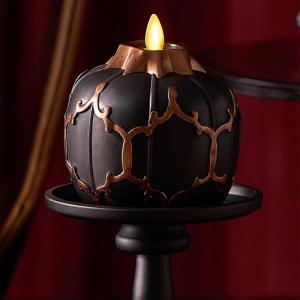 imageLuminara Embossed Fretwork Pumpkin 38quot x 43quot Flameless Halloween LED Candle Battery Operated Moving Flame BlackBlack