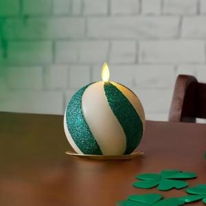 imageLuminara Embossed Fretwork Pumpkin 38quot x 43quot Flameless Halloween LED Candle Battery Operated Moving Flame BlackCandy Cane Green
