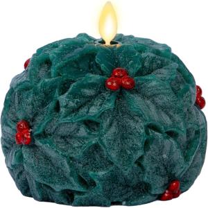 imageLuminara Embossed Fretwork Pumpkin 38quot x 43quot Flameless Halloween LED Candle Battery Operated Moving Flame BlackChalky Green