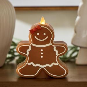 imageLuminara Flameless Candle Gingerbread Figural 23quot x 43quot Moving Flame LED Candle Real Unscented Wax Gingerbread DogGingerbread Girl