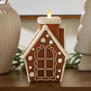 imageLuminara Flameless Candle Gingerbread Figural 23quot x 43quot Moving Flame LED Candle Real Unscented Wax Gingerbread DogGingerbread House