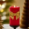 imageLuminara Flickering Flameless LED Candle Battery Operated Timer Function Remote Ready Sold Separately Red Santa Belt 34quot x 45quot Pillar Unscented Real Wax Moving Flame Christmas Holiday DcorGold Bow Tie