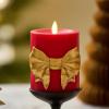 imageLuminara Flickering Flameless LED Candle Battery Operated Timer Function Remote Ready Sold Separately Red Santa Belt 34quot x 45quot Pillar Unscented Real Wax Moving Flame Christmas Holiday DcorGold Bow Tie