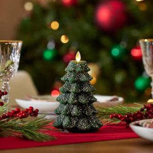 imageLuminara Brilliant Silver Glitter Flameless LED Candle North Tree Moving Flame Pillar 33quot x 43quotDark Green