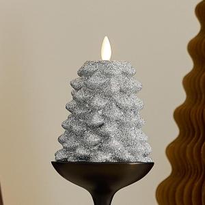 imageLuminara Brilliant Silver Glitter Flameless LED Candle North Tree Moving Flame Pillar 33quot x 43quotSilver