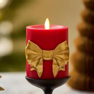 imageLuminara Flickering Flameless LED Candle Battery Operated Timer Function Remote Ready Sold Separately Red Santa Belt 34quot x 45quot Pillar Unscented Real Wax Moving Flame Christmas Holiday DcorGold Bow Tie