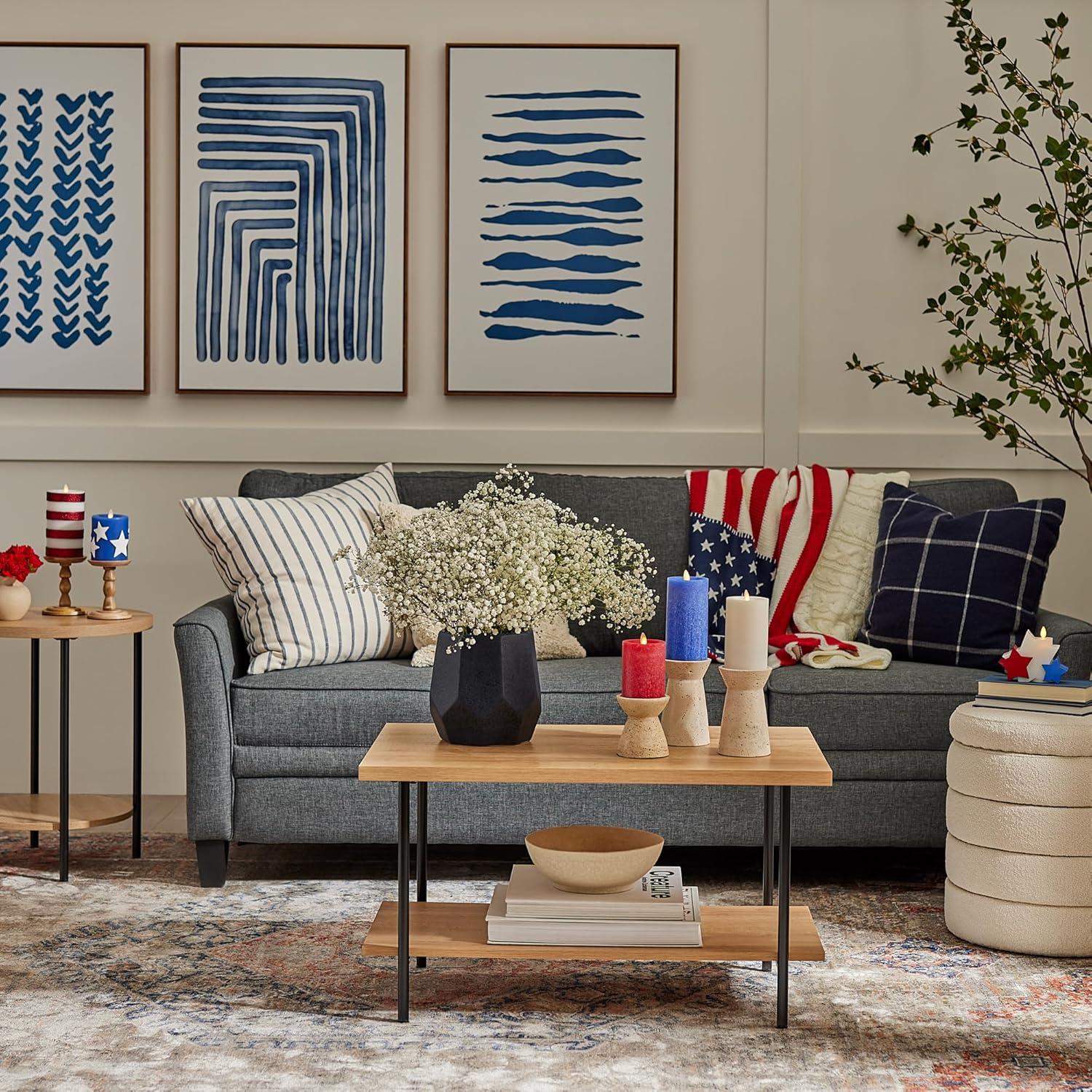 imageLuminara Americana Set of 3 Red White ampamp Blue StarShaped Flameless Candle Pillars  32quot x 43quot  55quot  6quot Real Wax Moving Flame LED Candle