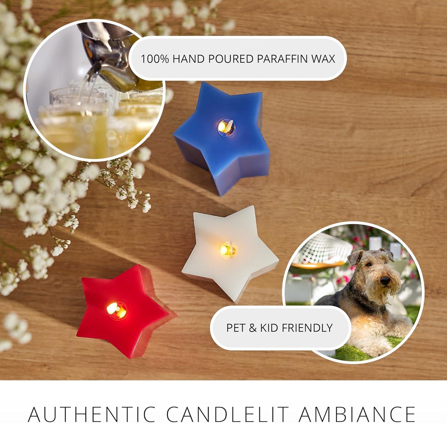 imageLuminara Americana Set of 3 Red White ampamp Blue StarShaped Flameless Candle Pillars  32quot x 43quot  55quot  6quot Real Wax Moving Flame LED Candle