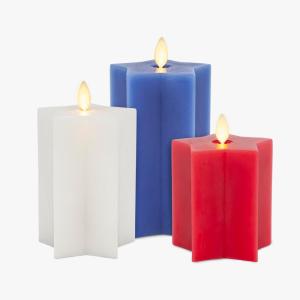 imageLuminara Americana Set of 3 Red White ampamp Blue StarShaped Flameless Candle Pillars  32quot x 43quot  55quot  6quot Real Wax Moving Flame LED Candle