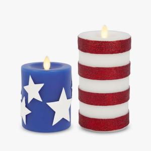 imageLuminara Flameless LED Stars ampamp Stripes 2 Patriotic Americana Pillar Candles Timer Remote Ready American Flag Design for July 4th Memorial Day