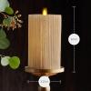 imageLuminara Flameless LED Candle 325x45 with Embossed Metallic Furrow Moving Flame LED Pillar Real Wax with Recessed Edge Battery Operated  Pearl IvoryChampagne