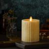 imageLuminara Flameless LED Candle 325x45 with Embossed Metallic Furrow Moving Flame LED Pillar Real Wax with Recessed Edge Battery Operated  Pearl IvoryChampagne