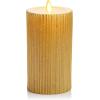 imageLuminara Flameless LED Candle 325x45 with Embossed Metallic Furrow Moving Flame LED Pillar Real Wax with Recessed Edge Battery Operated  Pearl IvoryChampagne