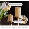 imageLuminara Flameless LED Candle 325x45 with Embossed Metallic Furrow Moving Flame LED Pillar Real Wax with Recessed Edge Battery Operated  Pearl IvoryChampagne