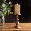 imageLuminara Flameless LED Candle 325x45 with Embossed Metallic Furrow Moving Flame LED Pillar Real Wax with Recessed Edge Battery Operated  Pearl IvoryChampagne