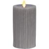 imageLuminara Flameless LED Candle 325x45 with Embossed Metallic Furrow Moving Flame LED Pillar Real Wax with Recessed Edge Battery Operated  Pearl IvoryGray