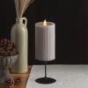imageLuminara Flameless LED Candle 325x45 with Embossed Metallic Furrow Moving Flame LED Pillar Real Wax with Recessed Edge Battery Operated  Pearl IvoryGray