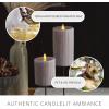 imageLuminara Flameless LED Candle 325x45 with Embossed Metallic Furrow Moving Flame LED Pillar Real Wax with Recessed Edge Battery Operated  Pearl IvoryGray