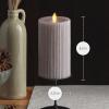 imageLuminara Flameless LED Candle 325x45 with Embossed Metallic Furrow Moving Flame LED Pillar Real Wax with Recessed Edge Battery Operated  Pearl IvoryGray