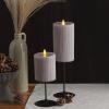 imageLuminara Flameless LED Candle 325x45 with Embossed Metallic Furrow Moving Flame LED Pillar Real Wax with Recessed Edge Battery Operated  Pearl IvoryGray