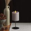 imageLuminara Flameless LED Candle 325x45 with Embossed Metallic Furrow Moving Flame LED Pillar Real Wax with Recessed Edge Battery Operated  Pearl IvoryGray