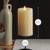 imageLuminara Flameless LED Candle 325x45 with Embossed Metallic Furrow Moving Flame LED Pillar Real Wax with Recessed Edge Battery Operated  Pearl IvoryPearl Ivory