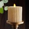 imageLuminara Flameless LED Candle 325x45 with Embossed Metallic Furrow Moving Flame LED Pillar Real Wax with Recessed Edge Battery Operated  Pearl IvoryChampagne